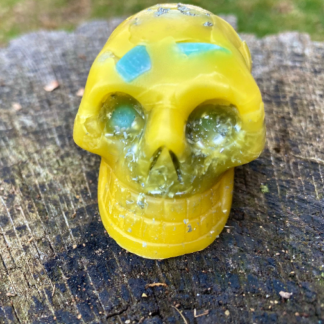 Beeswax Orgone Happy Skull with Amazonite & Pyrite